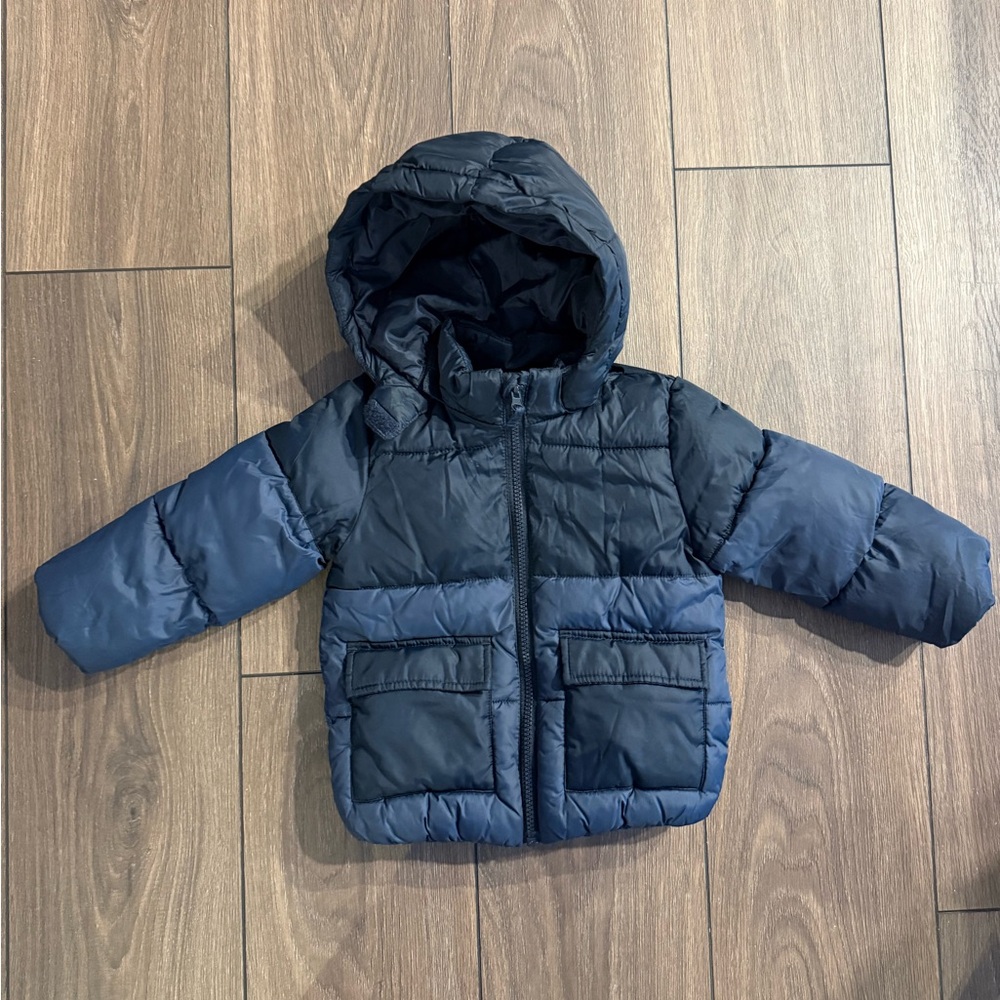 H&M Navy and Black Kids Hooded Puffer Coat